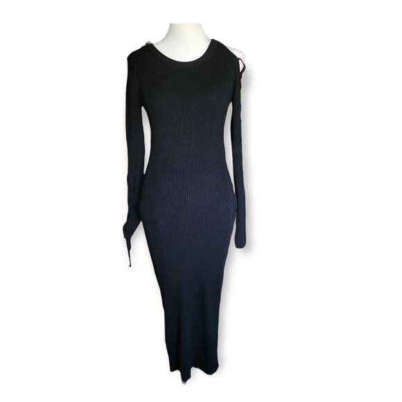 Zara Women's Ribbed Midi Sweater Dress with Lace Up Sleeve‎ Size Medium Black - Picture 1 of 8